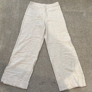 H&M Linen blend Cream Wide-Leg Pants